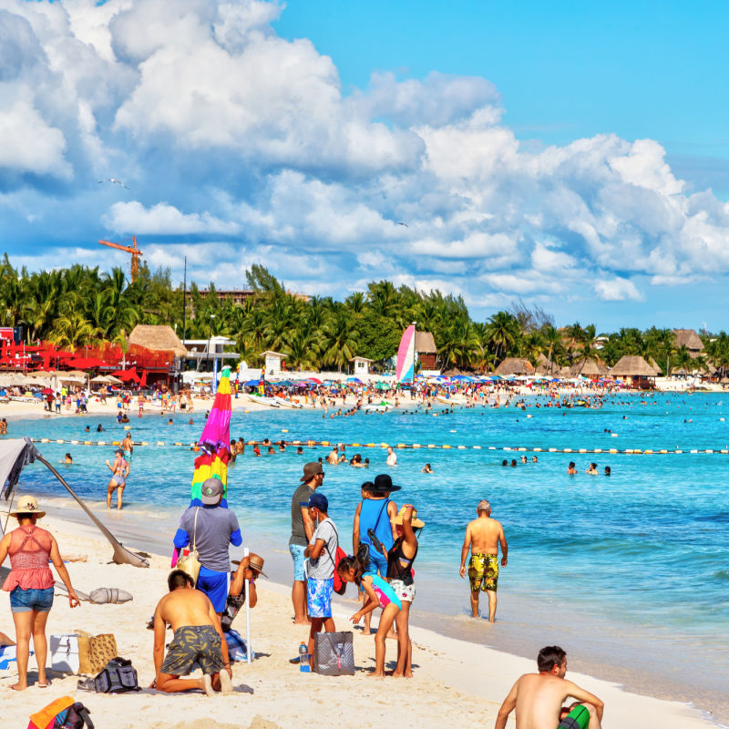 Crowded beach in Cancun