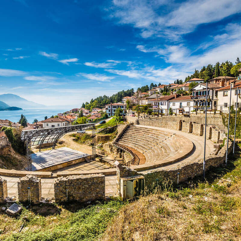 Ancient Roman Theater In Ohrid City, On The Shores Of Lake Ohrid, North Macedonia, Balkan Peninsula, South Eastern Europe, digital nomad