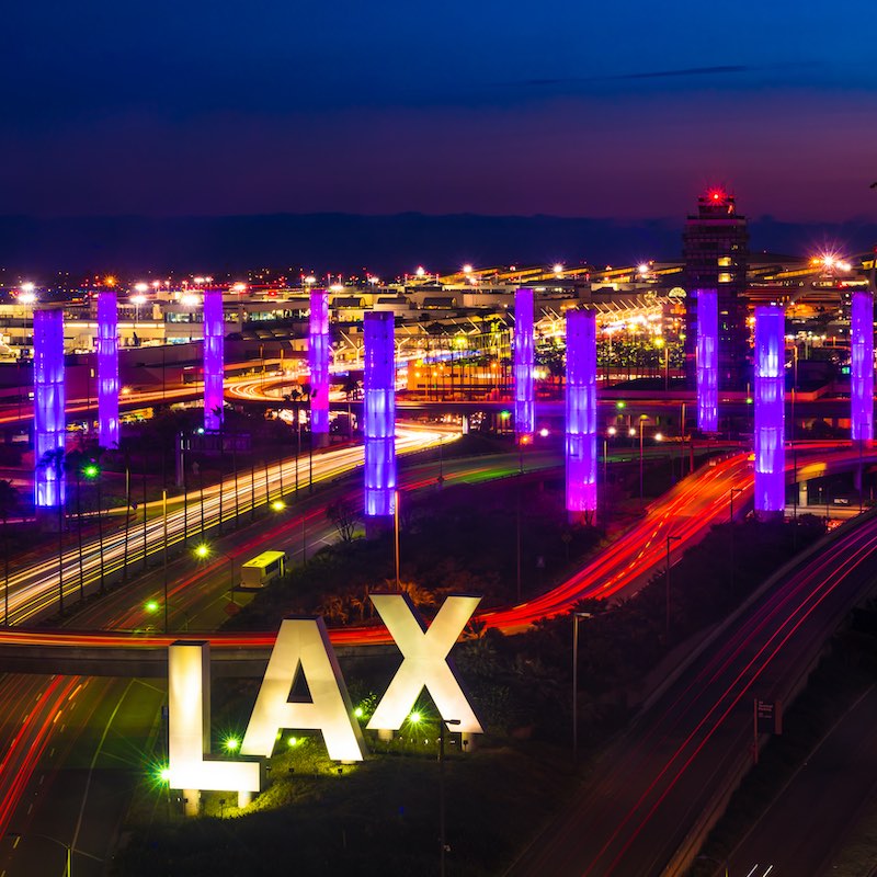 The iconic LAX sign at night 