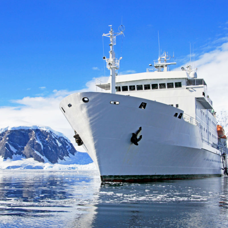 Big cruise ship in Antarctic waters, Antarctica, travel