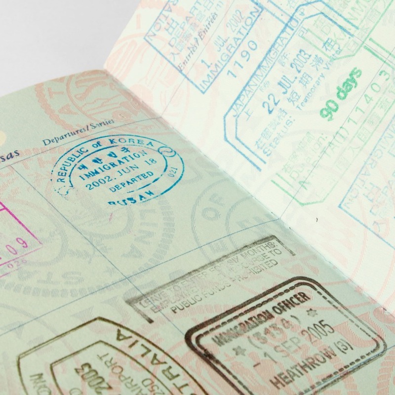 Close Up Of An American Passport Open On A Page With Several Entry Stamps, International Travel
