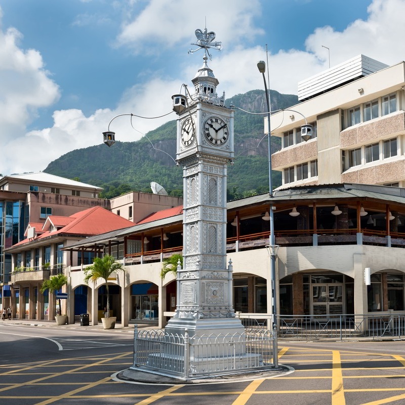 Vauxhall Inspired Clock Tower In Downtown Victoria, Capital Of Seychelles, Africa