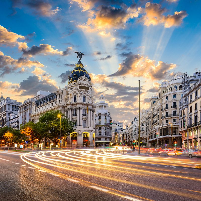 Madrid, Spain cityscape at Calle de Alcala and Gran Via