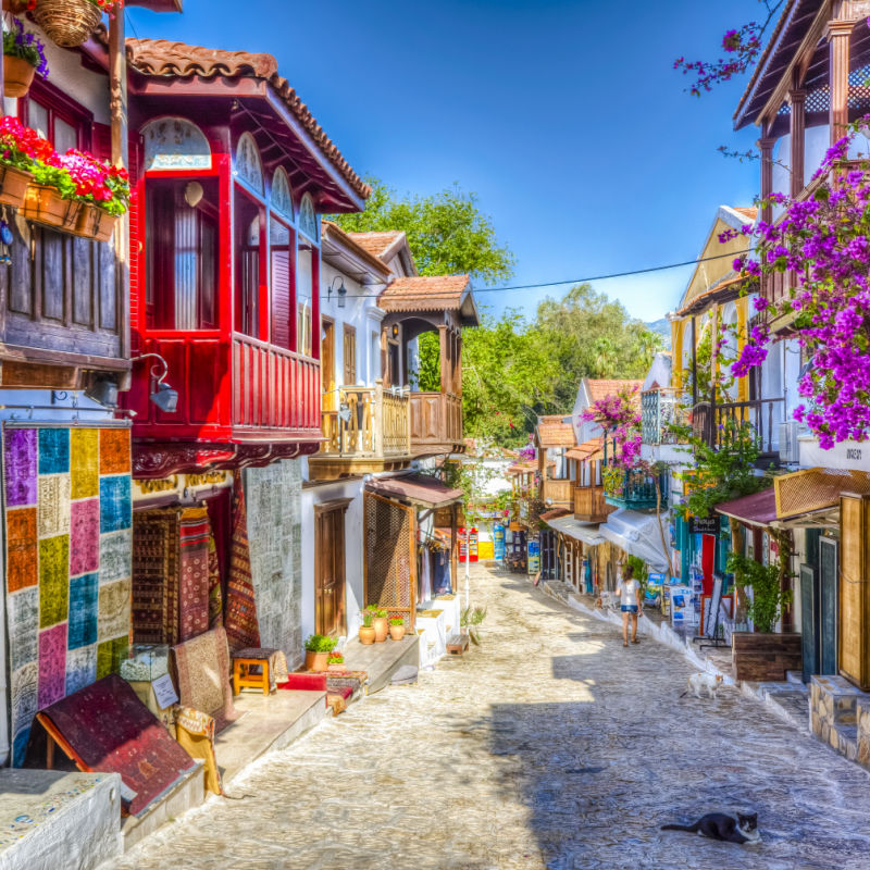 kas street with colorful buildings