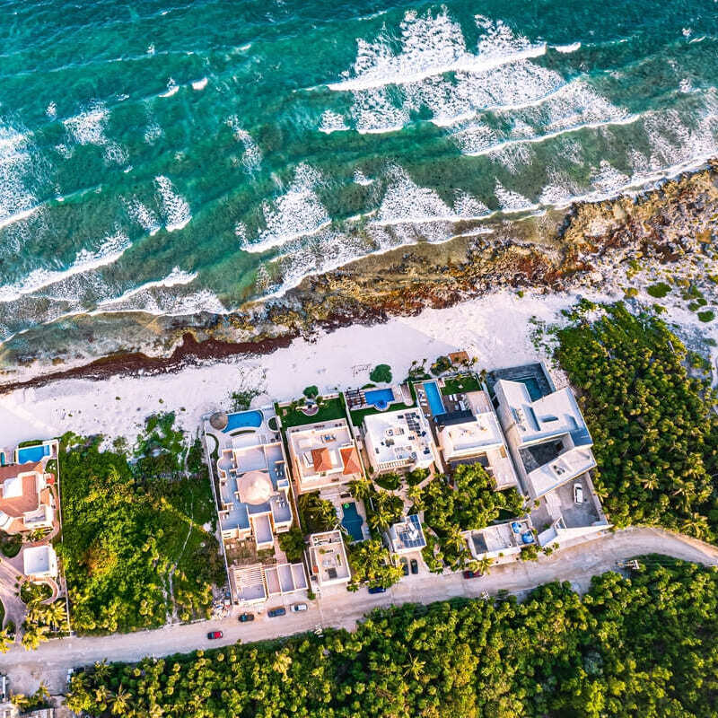 Aerial View Of Akumal, A Small Resort City On The Riviera Maya, State Of Quintana Roo, Mexico