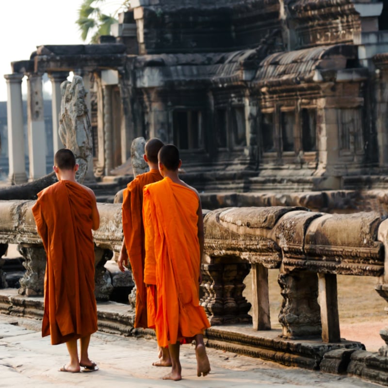 monks in cambodia at akgkor wat