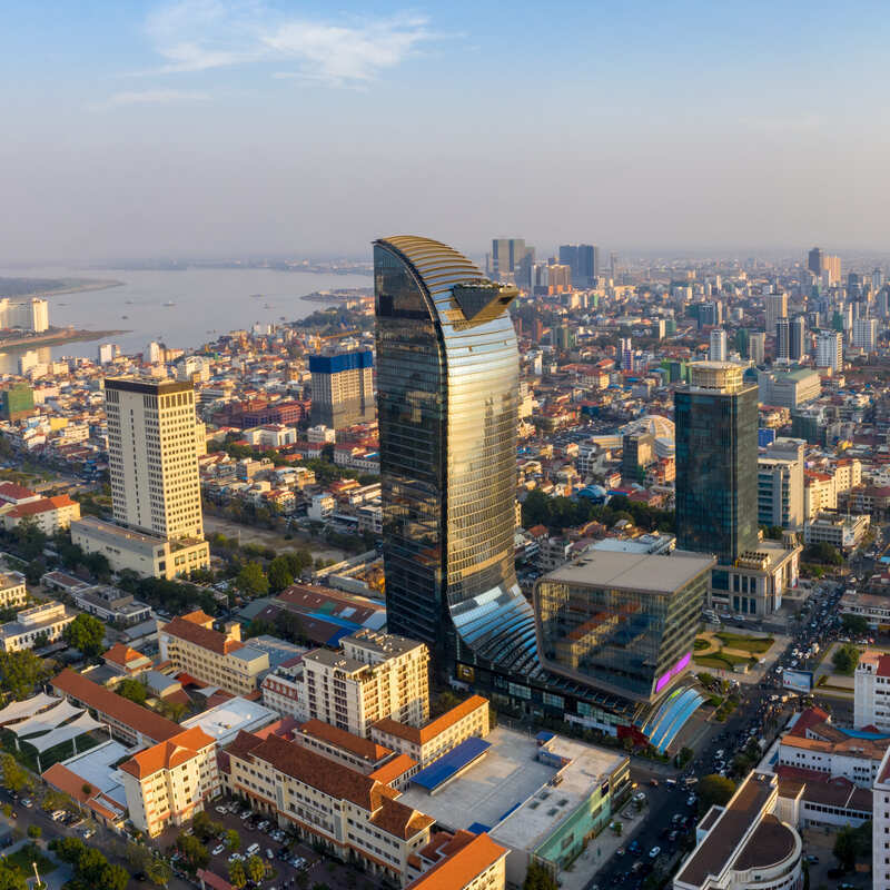 Aerial View Of Central Phnom Penh, Capital City Of Cambodia, Southeast Asia
