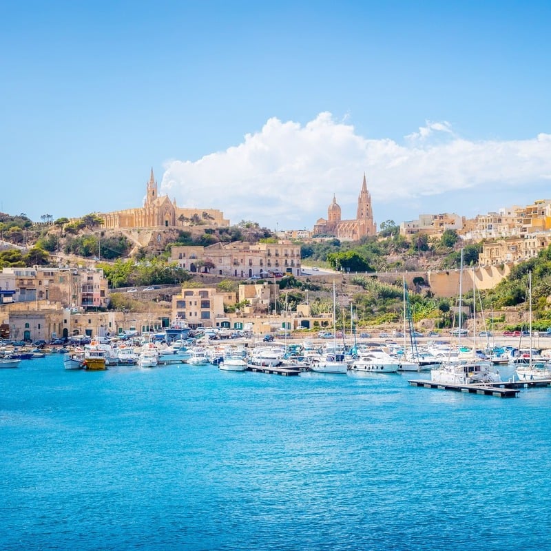 View Of Mgarr, A Port In The Small Mediterranean Island Of Gozo, Part Of Malta, Southern Europe