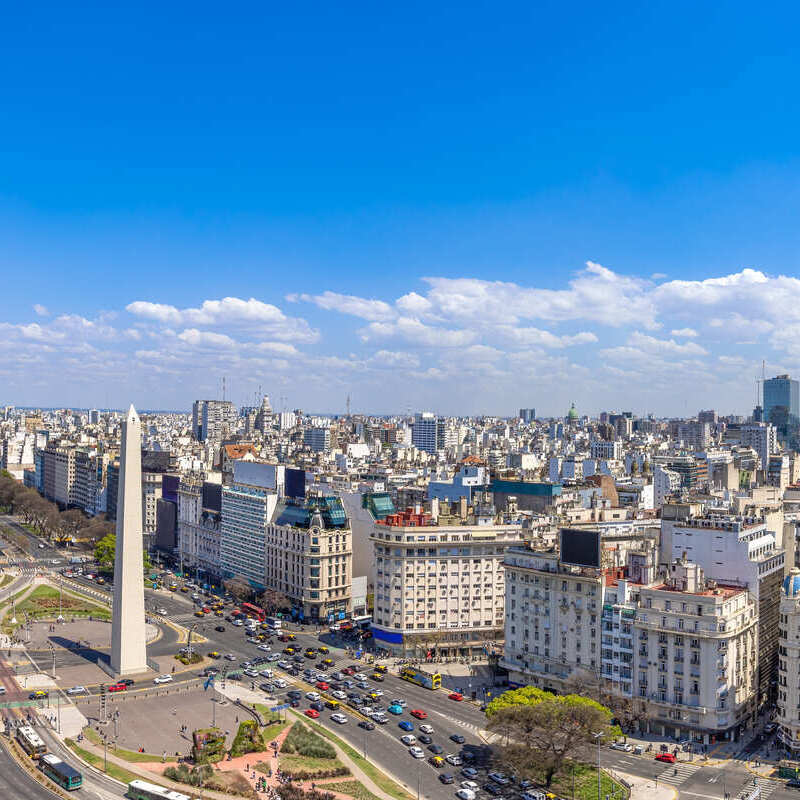 Aerial View Of Central Buenos Aires With The Landmark Obelisk And Traditional Historic Buildings, Buenos Aires, Argentina, Latin America