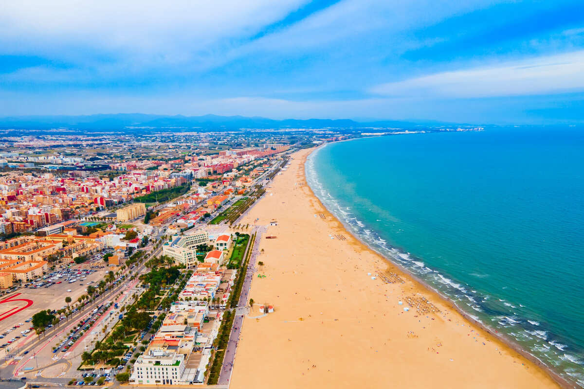 Aerial View Of A Beach Zone In Valencia, A Mediterranean City In Southwestern Spain, Iberian Europe