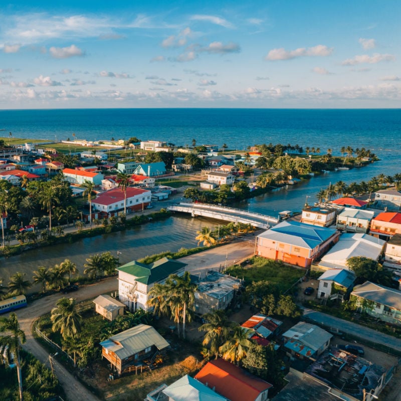 Aerial photos of the coastal Garifuna town of Dangriga, Stann Creek, Belize.